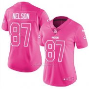 Camiseta NFL Limited Mujer Green Bay Packers 87 Jordy Nelson Rosa Stitched Rush Fashion